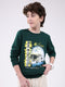Boys Green Printed Round Neck Full Sleeve Sweatshirt