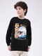 Boys Black Printed Round Neck Full Sleeve Sweatshirt
