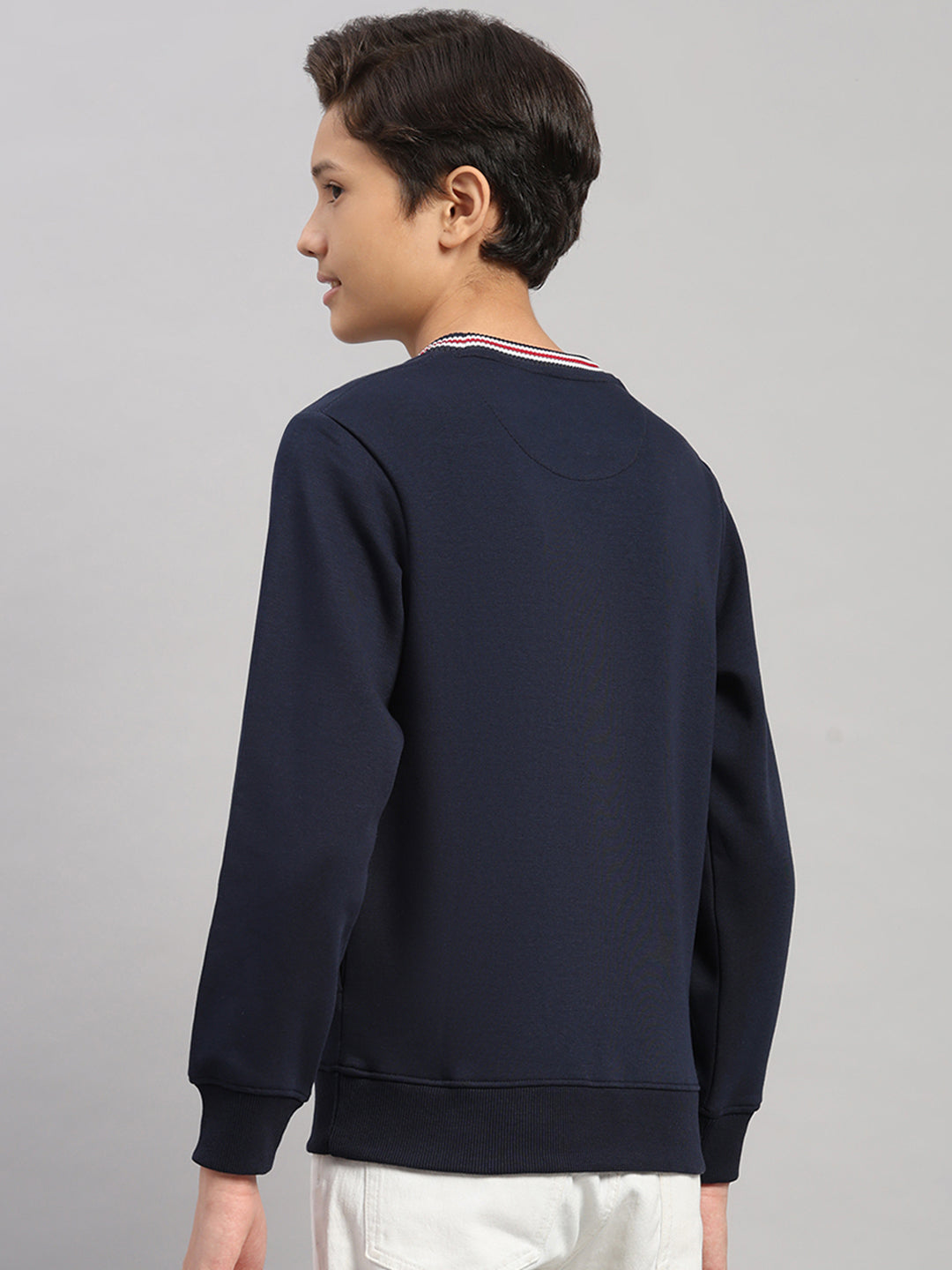 Boys Navy Blue Printed Round Neck Full Sleeve Sweatshirt