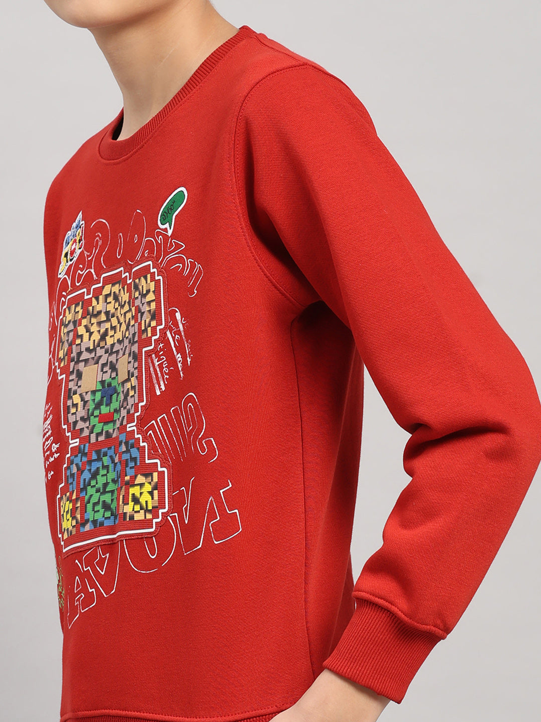 Boys Rust Printed Round Neck Full Sleeve Sweatshirt