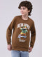 Boys Brown Printed Round Neck Full Sleeve Sweatshirt