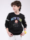 Boys Black Printed Round Neck Full Sleeve Sweatshirt