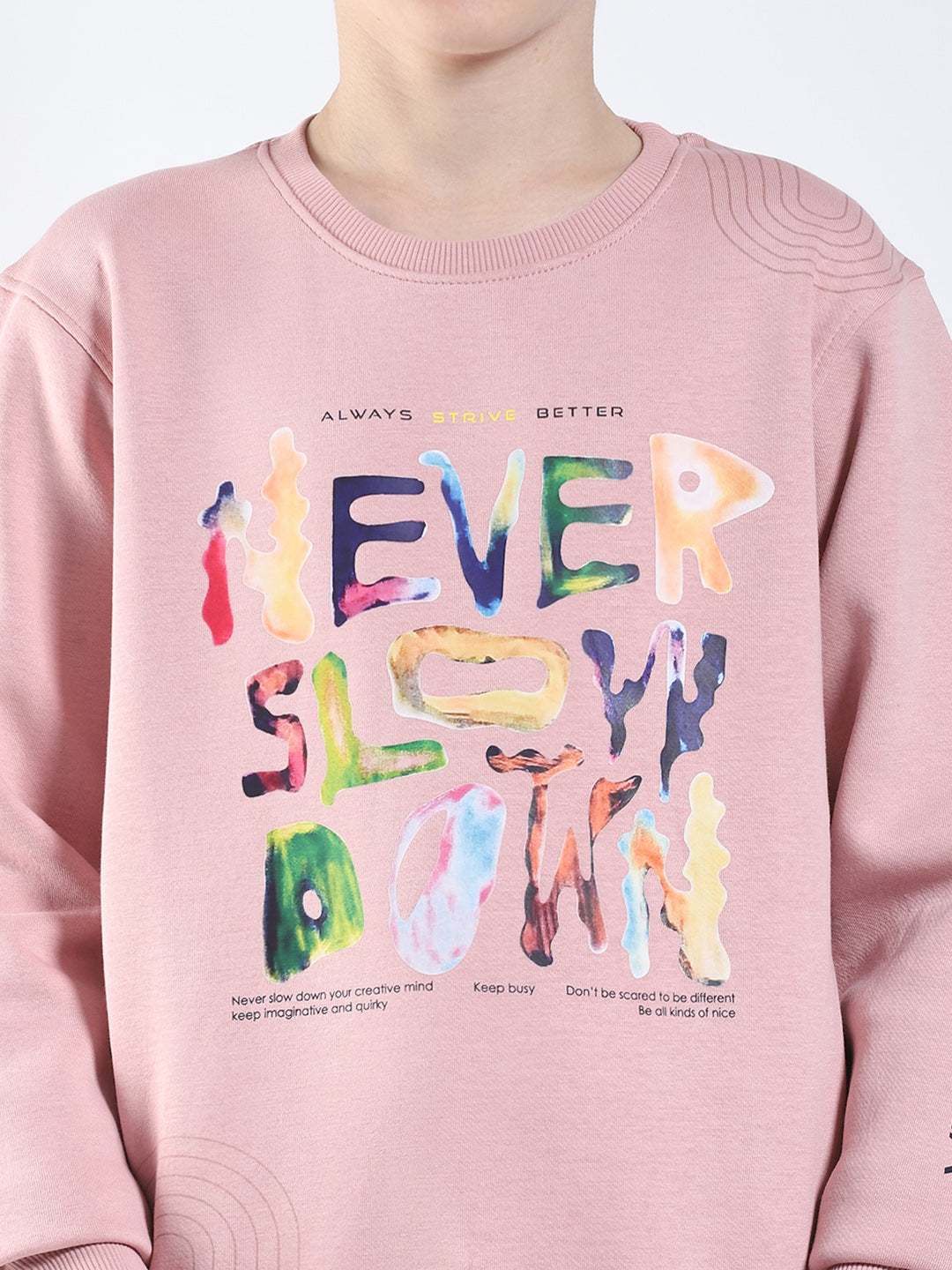 Boys Pink Printed Round Neck Full Sleeve Sweatshirt