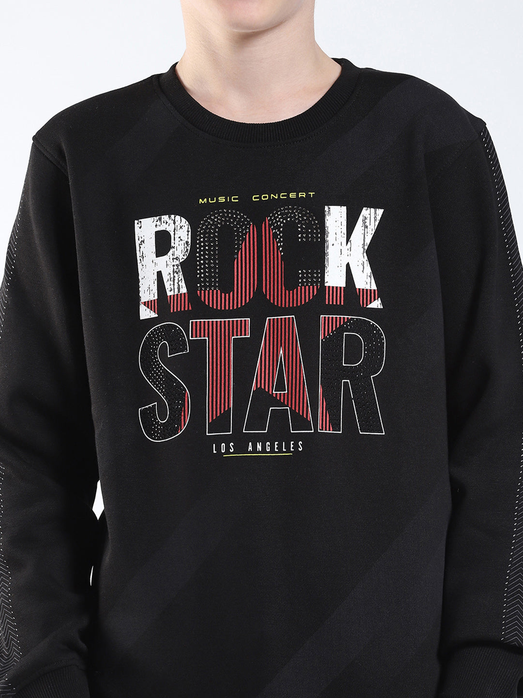 Boys Black Printed Round Neck Full Sleeve Sweatshirt