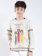 Boys Beige Printed Round Neck Full Sleeve Sweatshirt