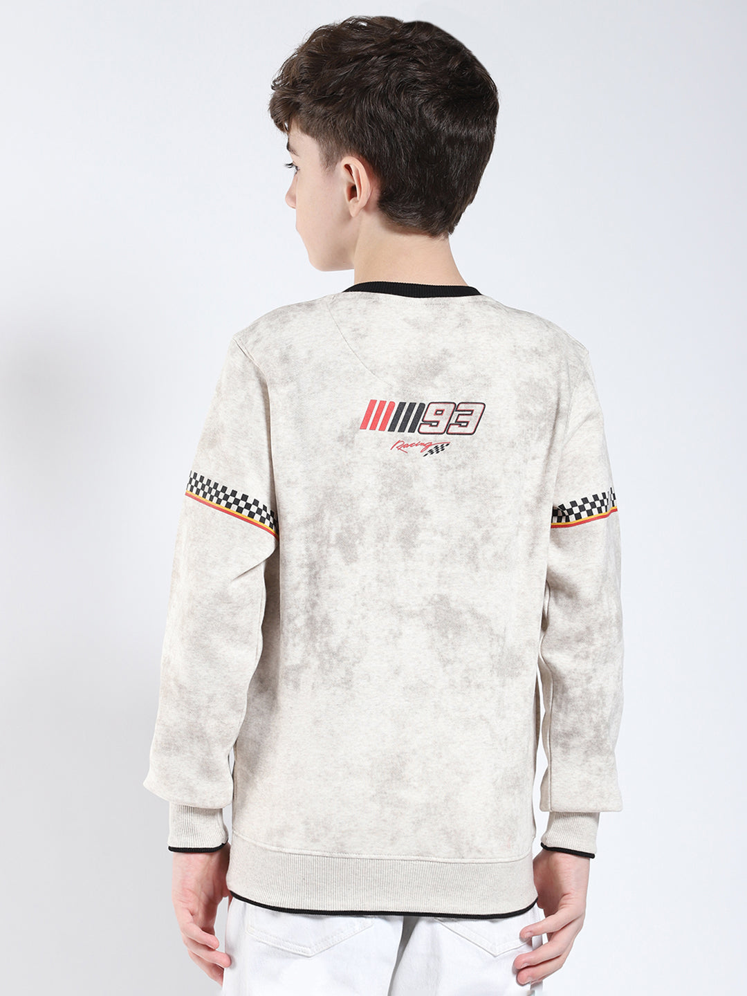 Boys Beige Printed Round Neck Full Sleeve Sweatshirt