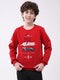 Boys Red Printed Round Neck Full Sleeve Sweatshirt