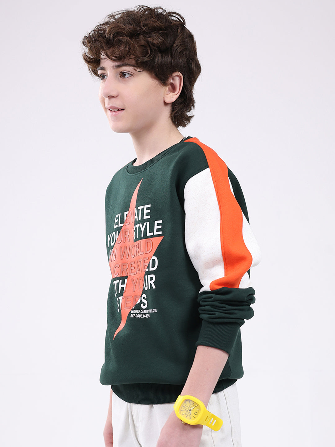 Boys Green Printed Round Neck Full Sleeve Sweatshirt