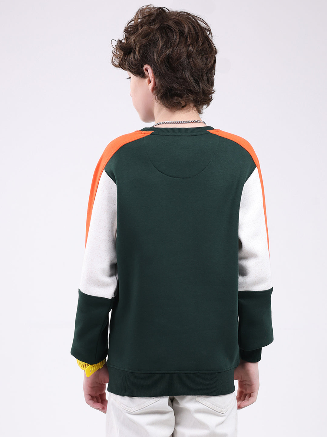 Boys Green Printed Round Neck Full Sleeve Sweatshirt