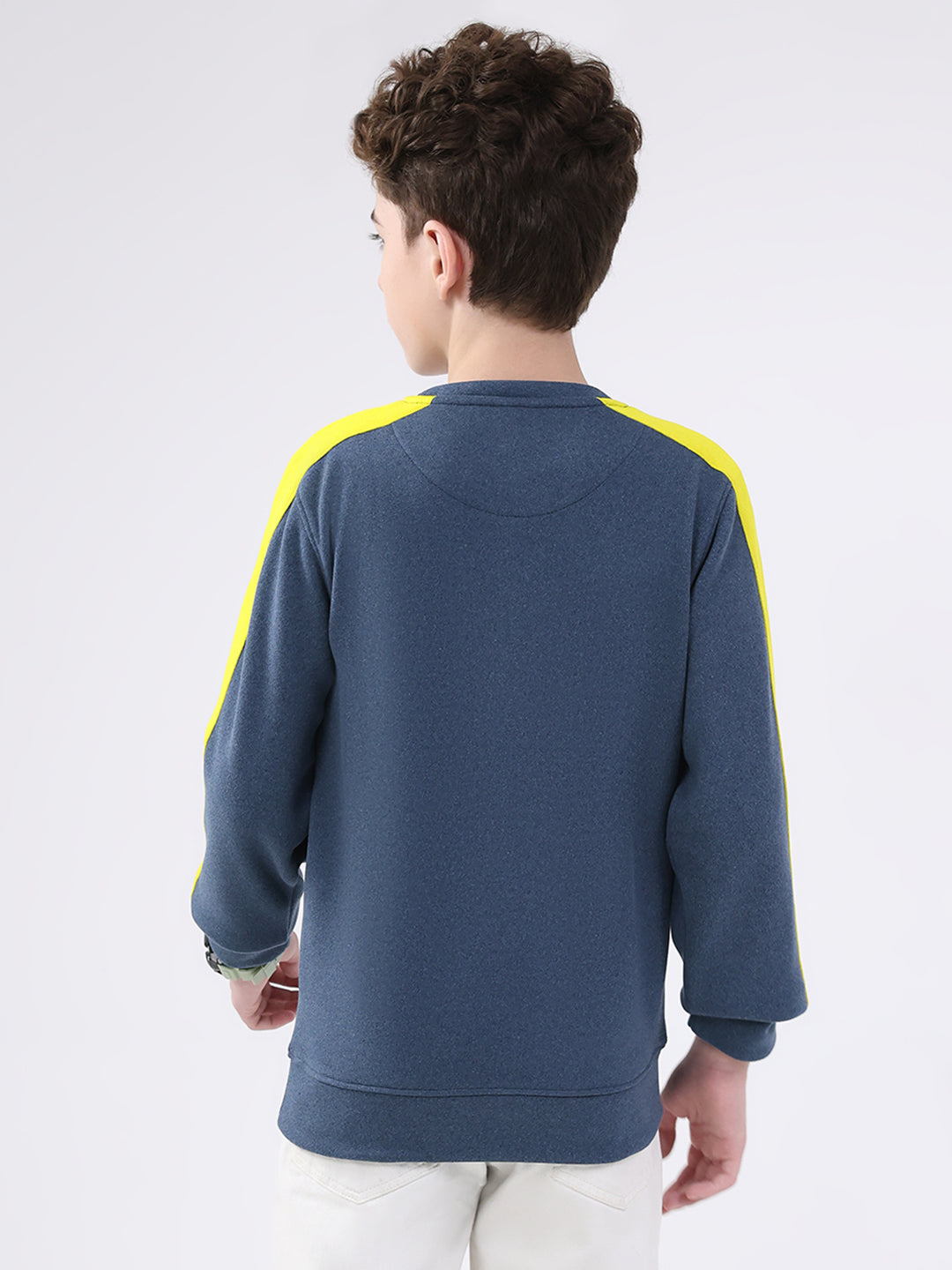 Boys Blue Solid Round Neck Full Sleeve Sweatshirt