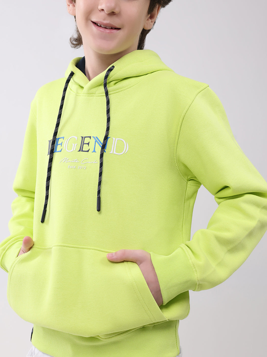 Boys Green Printed Hooded Full Sleeve Sweatshirt