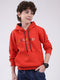 Boys Red Printed Hooded Full Sleeve Sweatshirt