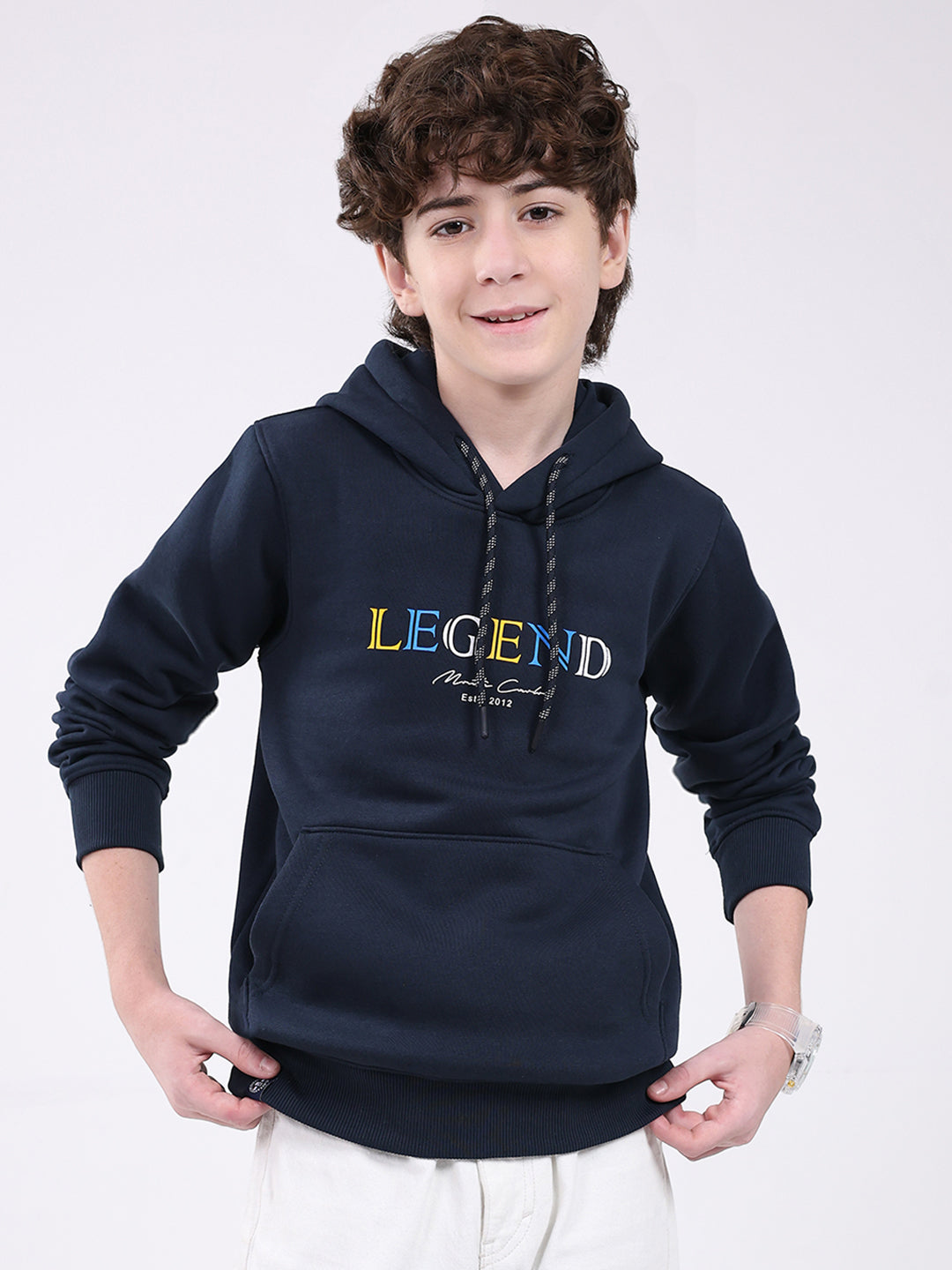 Buy Boys Navy Blue Printed Hooded Full Sleeve Sweatshirt Online in