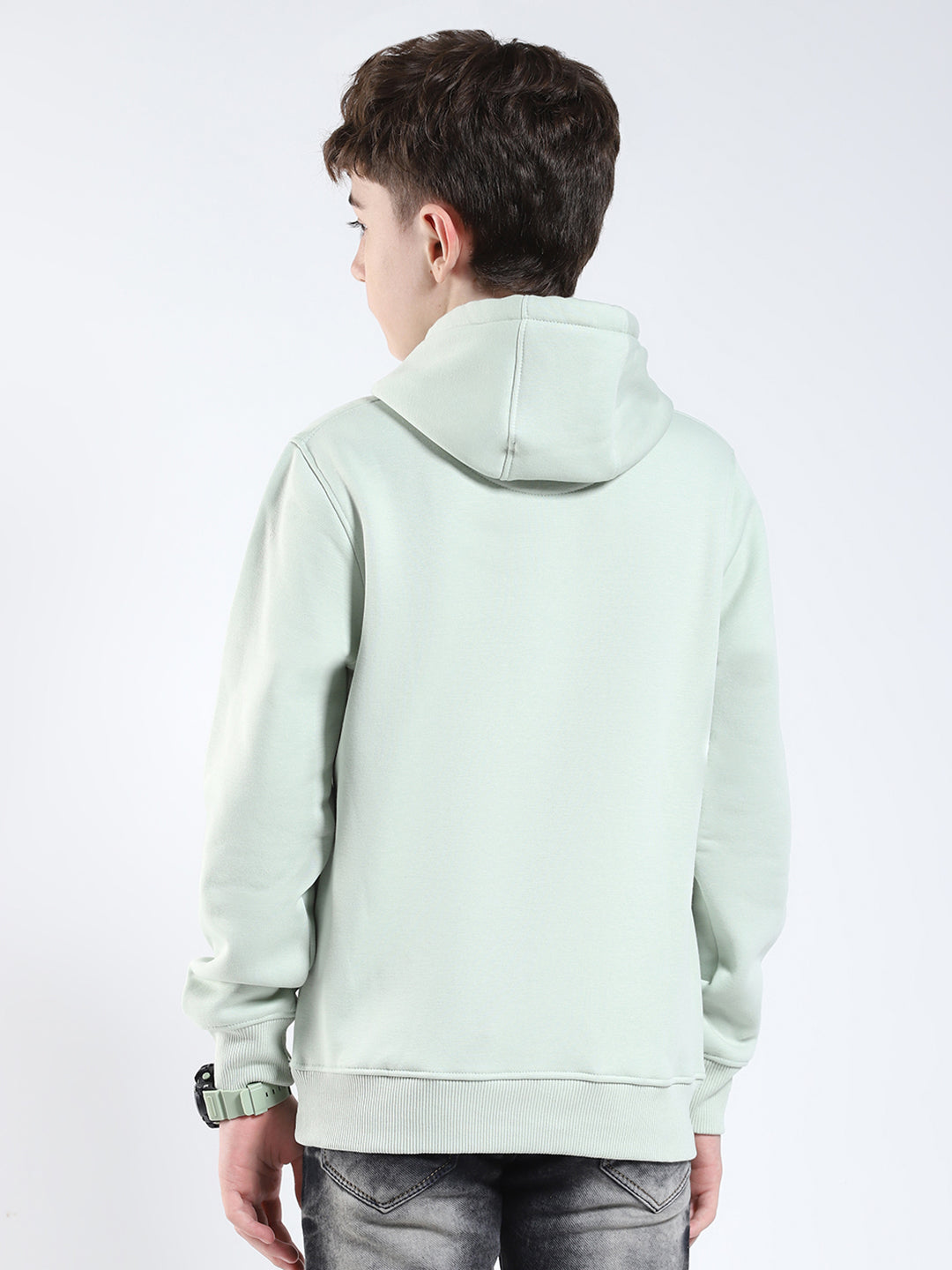 Boys Green Printed Round Neck Full Sleeve Sweatshirt