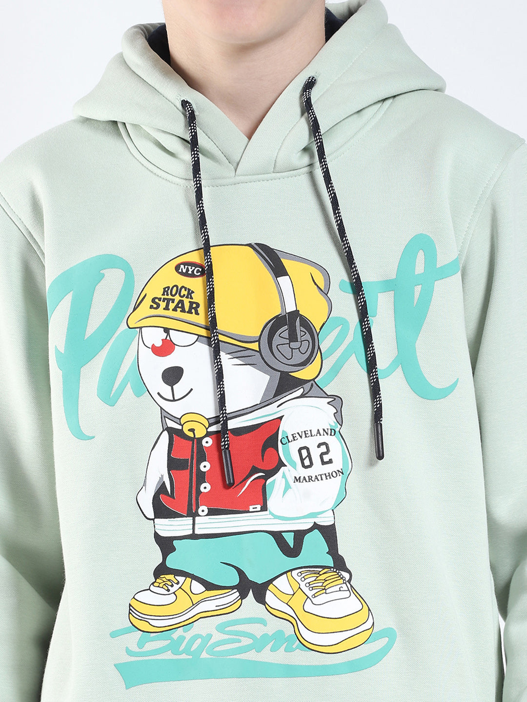 Boys Green Printed Round Neck Full Sleeve Sweatshirt