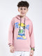 Boys Pink Printed Round Neck Full Sleeve Sweatshirt