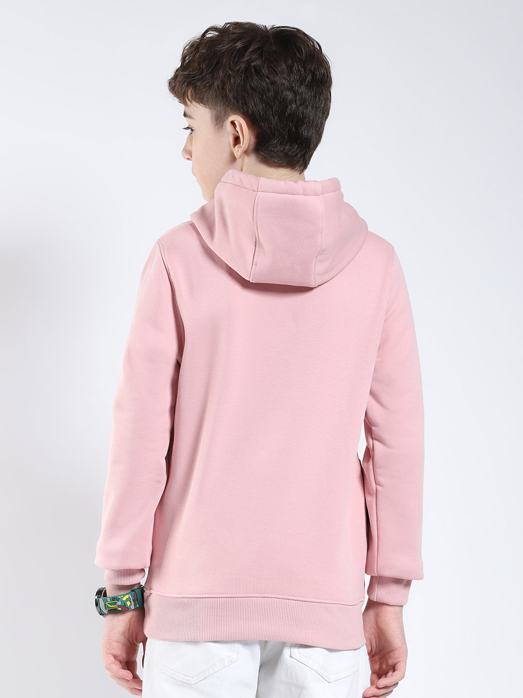 Boys Pink Printed Round Neck Full Sleeve Sweatshirt