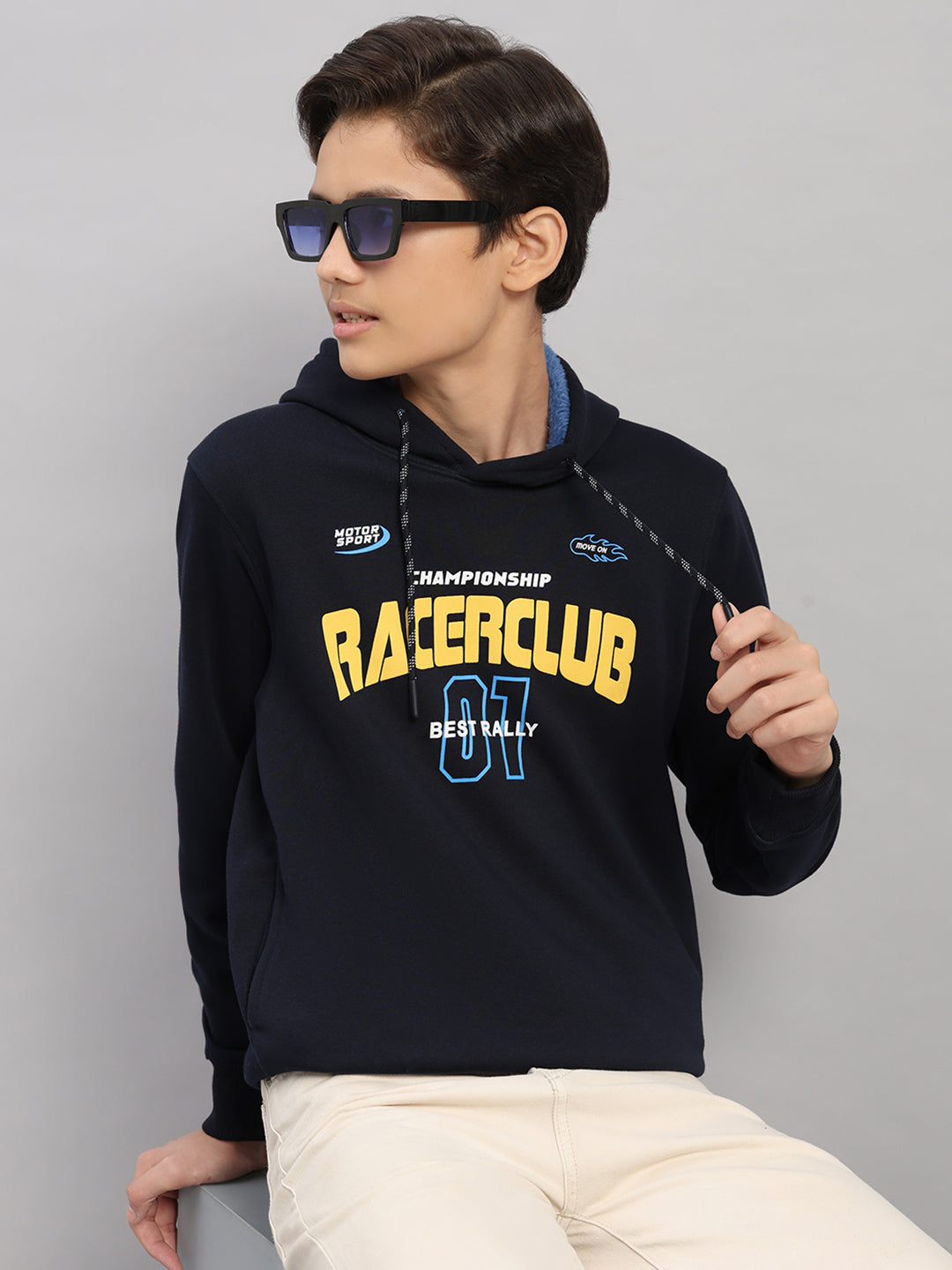 Boys Navy Blue Printed Round Neck Full Sleeve Sweatshirt