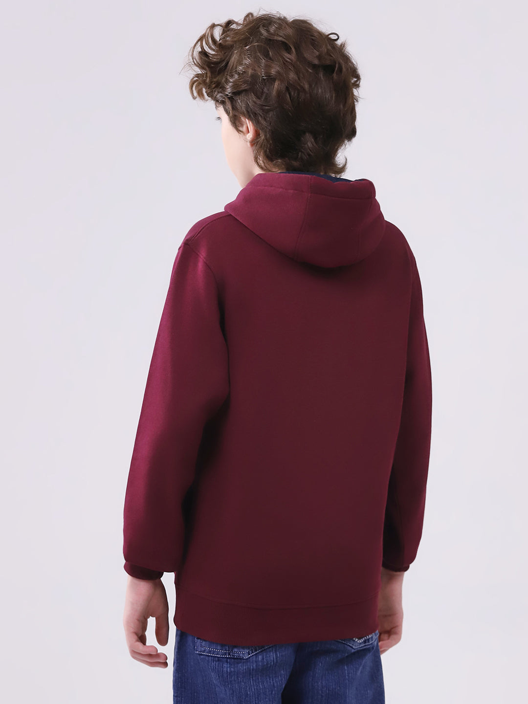 Boys Maroon Printed Hooded Full Sleeve Sweatshirt