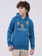 Boys Teal Blue Printed Hooded Full Sleeve Sweatshirt