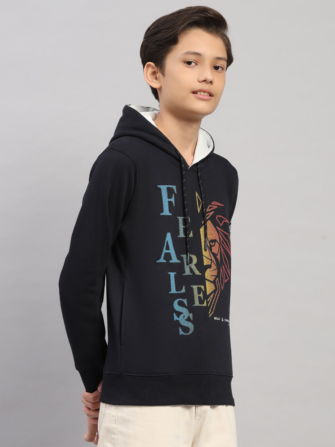 Boys Navy Blue Printed Round Neck Full Sleeve Sweatshirt