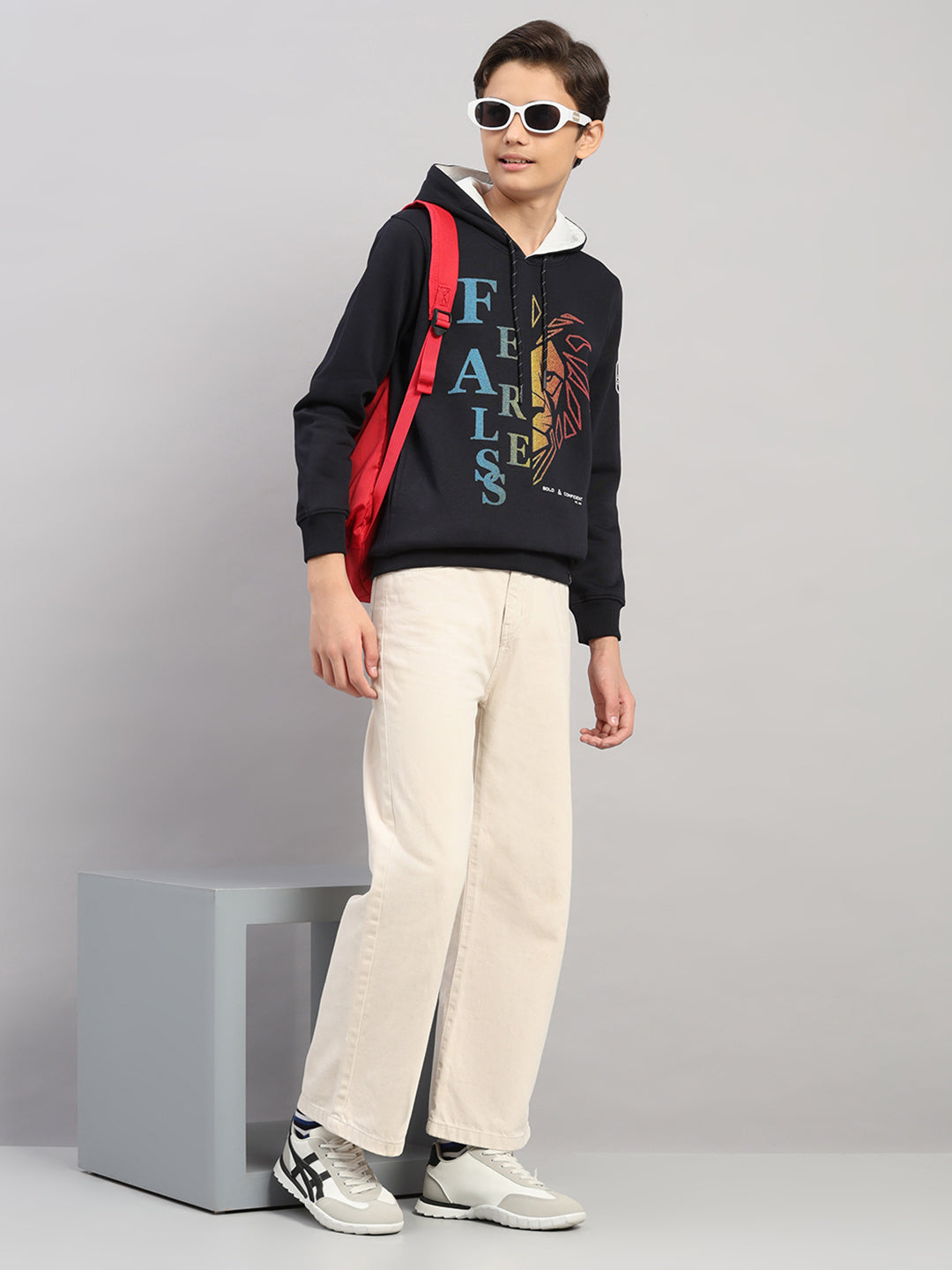 Boys Navy Blue Printed Round Neck Full Sleeve Sweatshirt