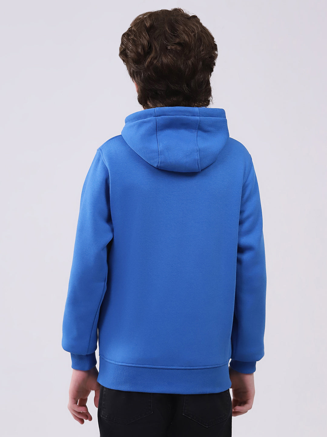 Boys Blue Printed Hooded Full Sleeve Sweatshirt