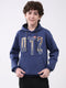 Boys Blue Printed Hooded Full Sleeve Sweatshirt