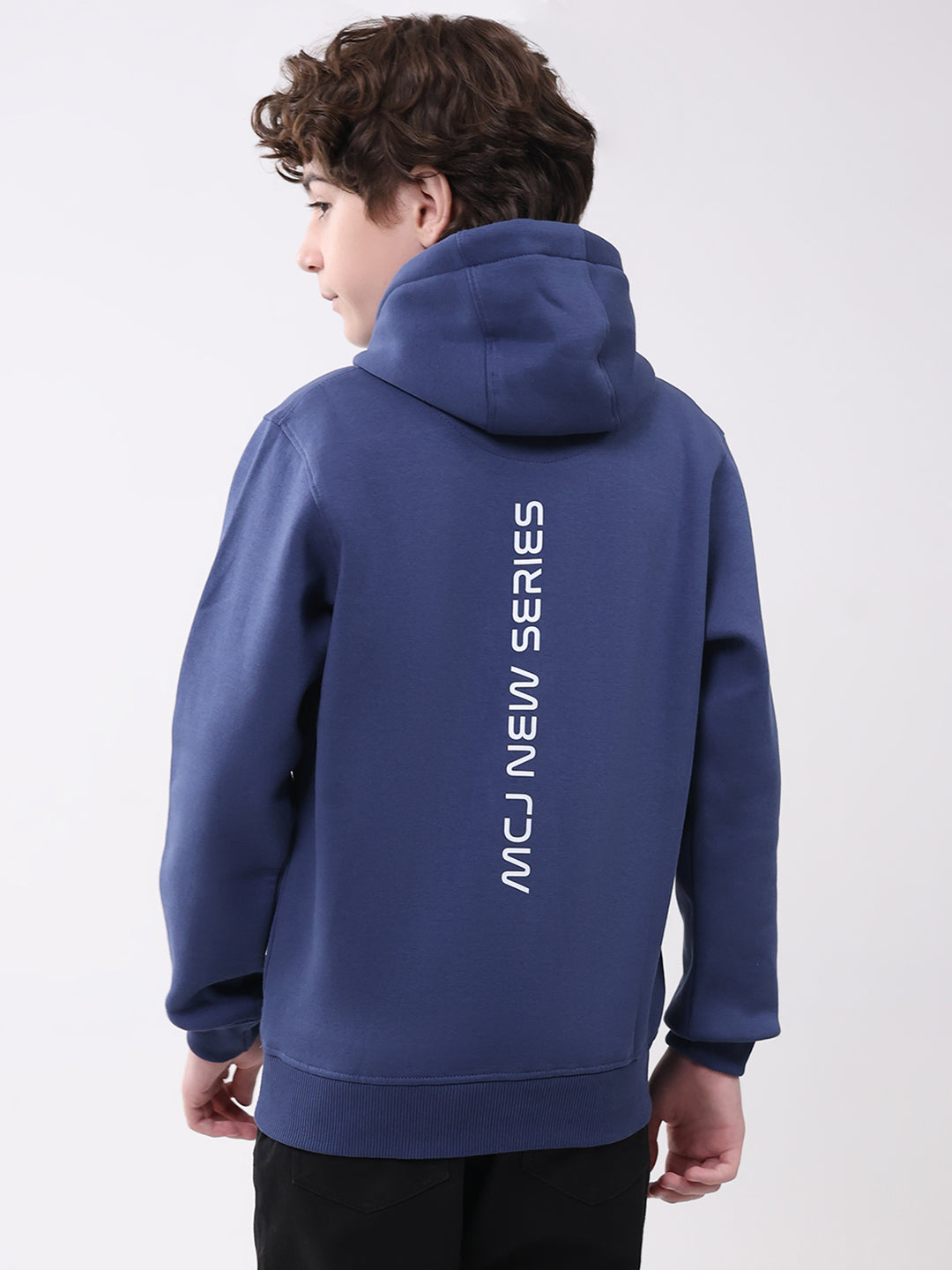 Boys Blue Printed Hooded Full Sleeve Sweatshirt