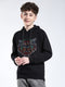 Boys Black Printed Hooded Full Sleeve Sweatshirt