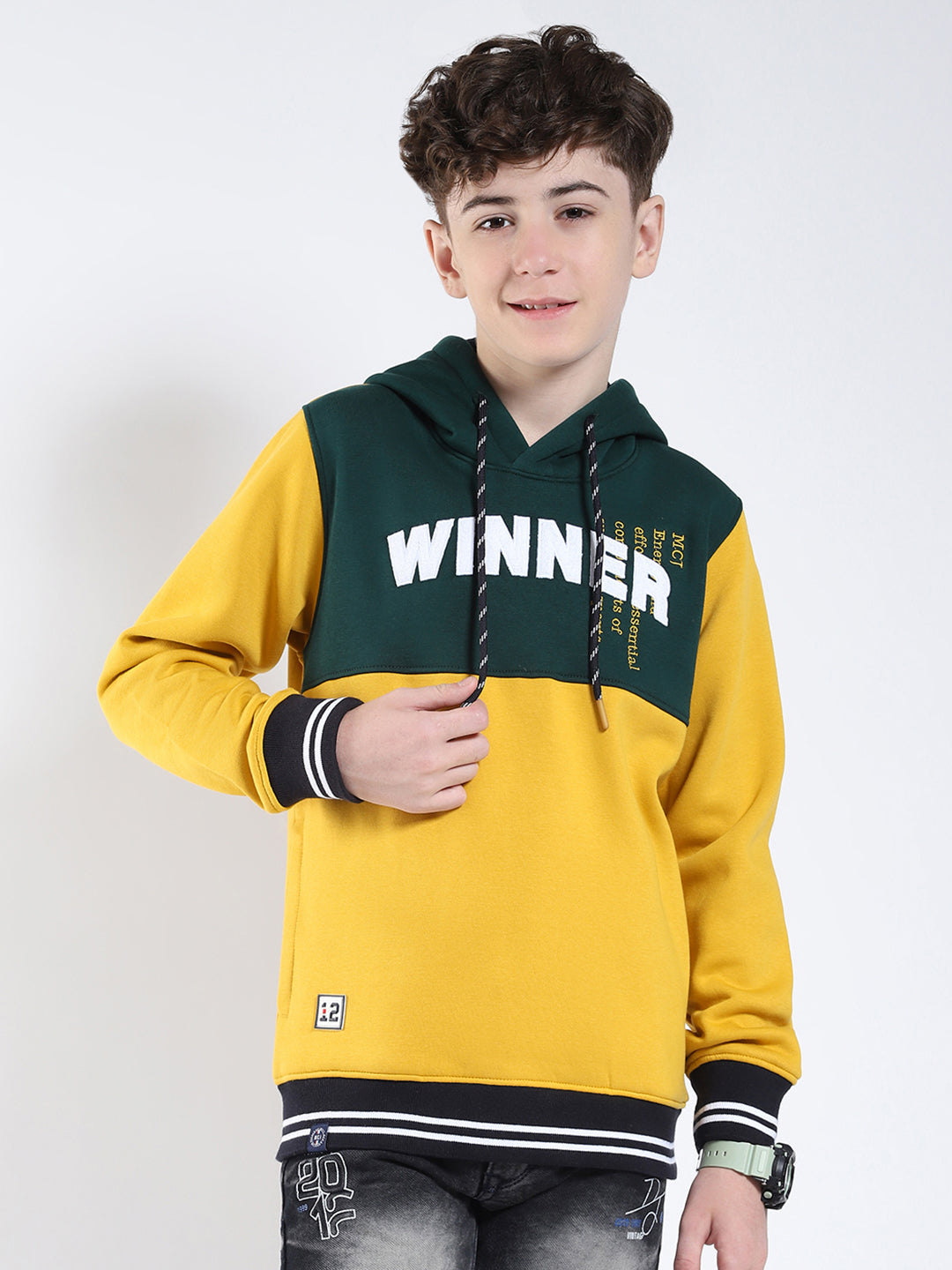 Boys Mustard Embroidered Round Neck Full Sleeve Sweatshirt