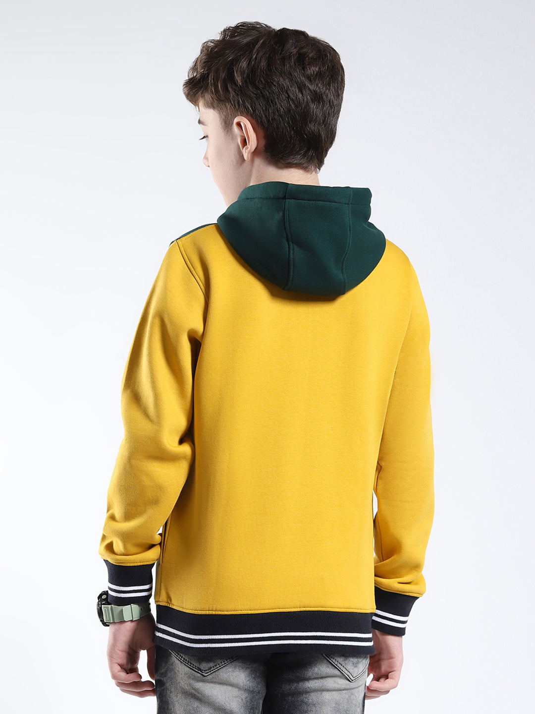 Boys Mustard Embroidered Round Neck Full Sleeve Sweatshirt
