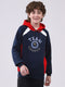 Boys Navy Blue Printed Hooded Full Sleeve Sweatshirt