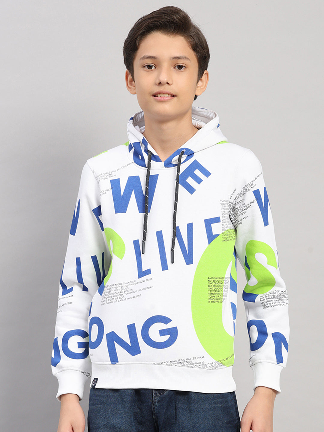 Boys Blue Printed Round Neck Full Sleeve Sweatshirt