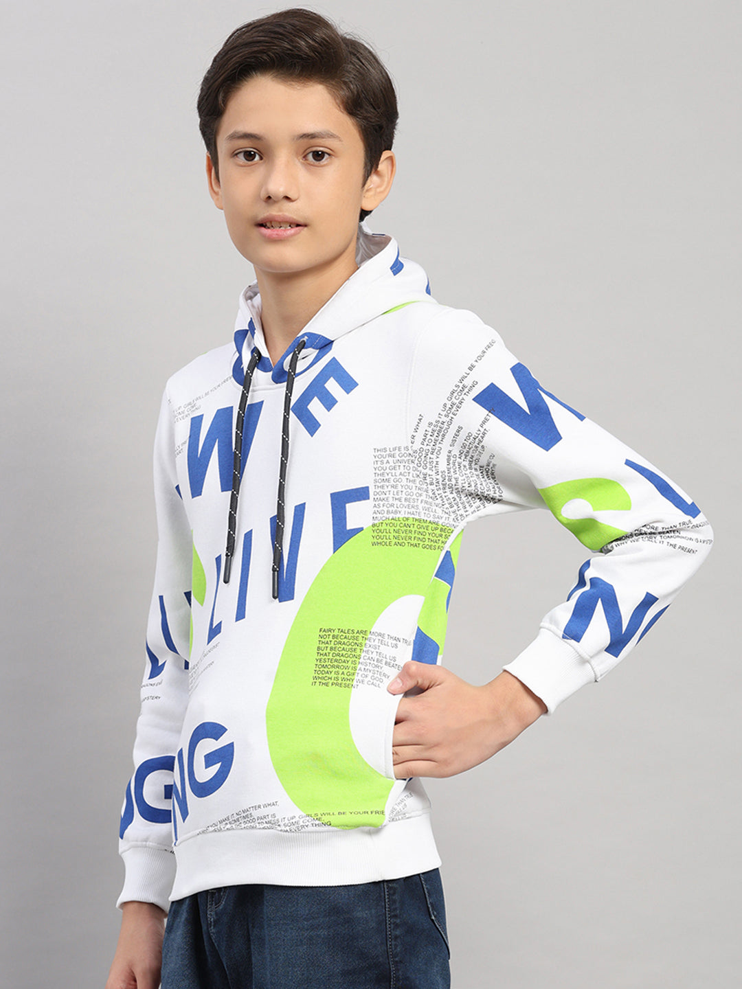 Boys Blue Printed Round Neck Full Sleeve Sweatshirt