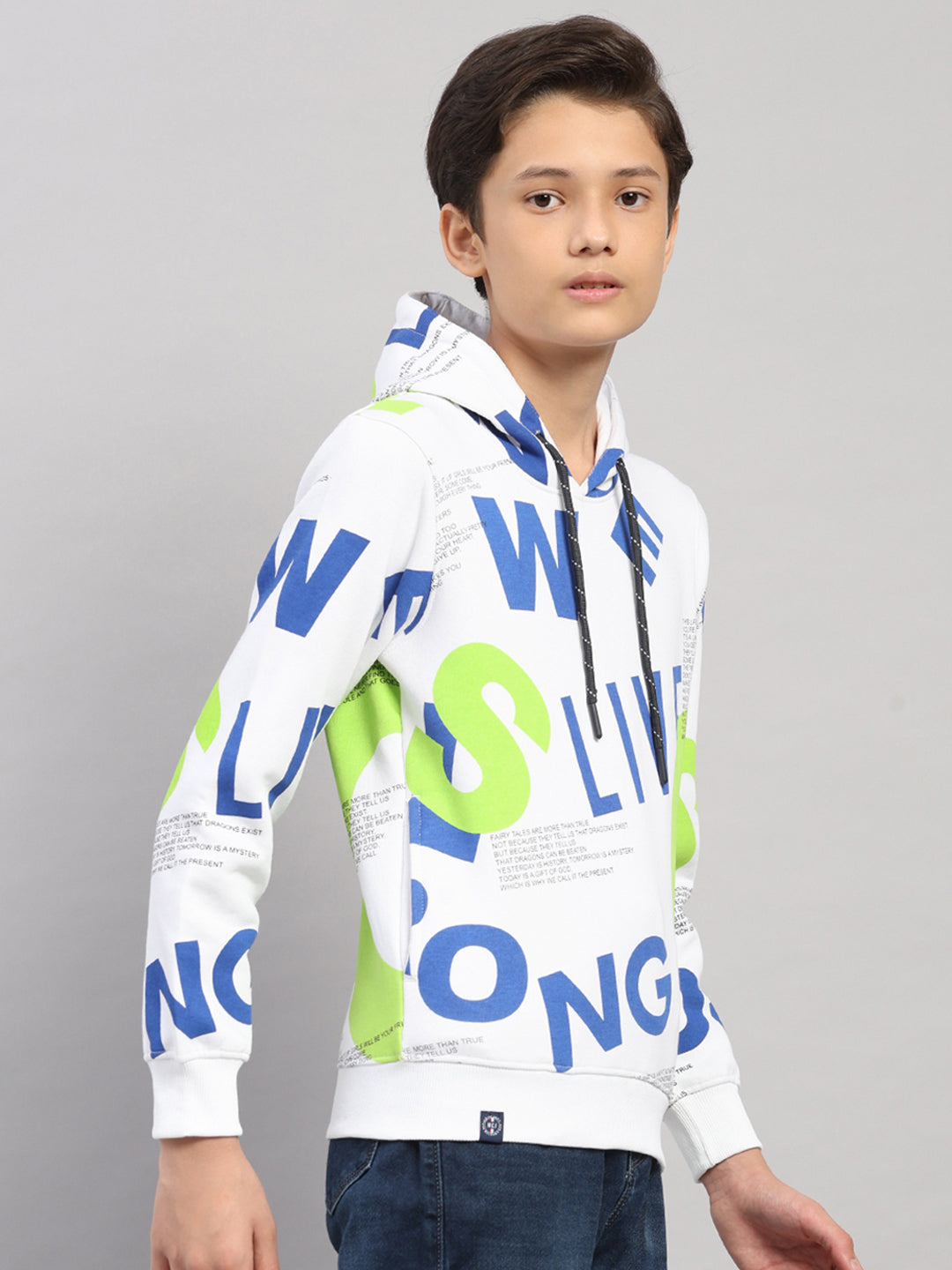 Boys Blue Printed Round Neck Full Sleeve Sweatshirt