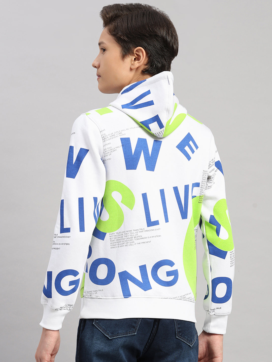 Boys Blue Printed Round Neck Full Sleeve Sweatshirt