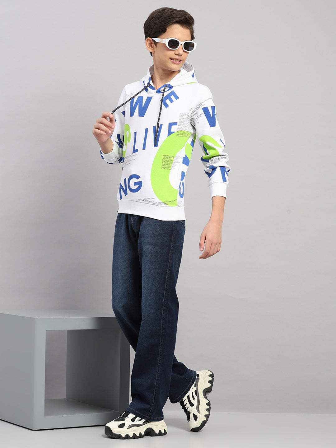 Boys Blue Printed Round Neck Full Sleeve Sweatshirt