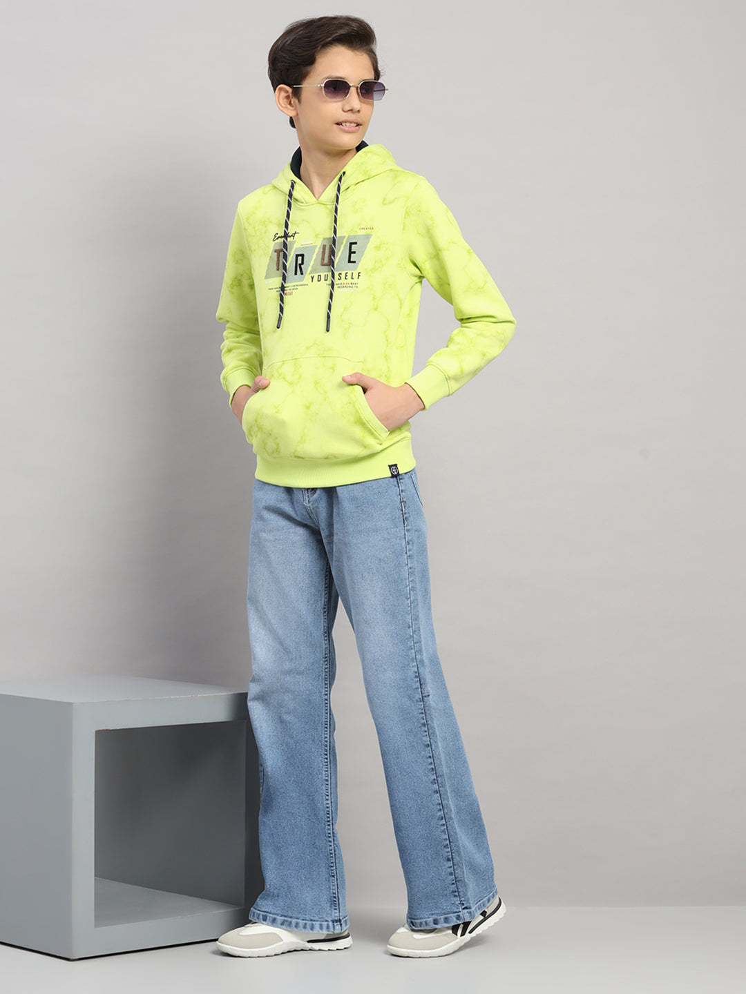 Boys Green Printed Round Neck Full Sleeve Sweatshirt