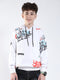 Boys Off White Printed Hooded Full Sleeve Sweatshirt