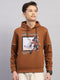 Boys Brown Printed Round Neck Full Sleeve Sweatshirt