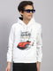 Boys White Printed Round Neck Full Sleeve Sweatshirt