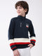 Boys Navy Blue Self Design Mock Neck Full Sleeve Sweatshirt