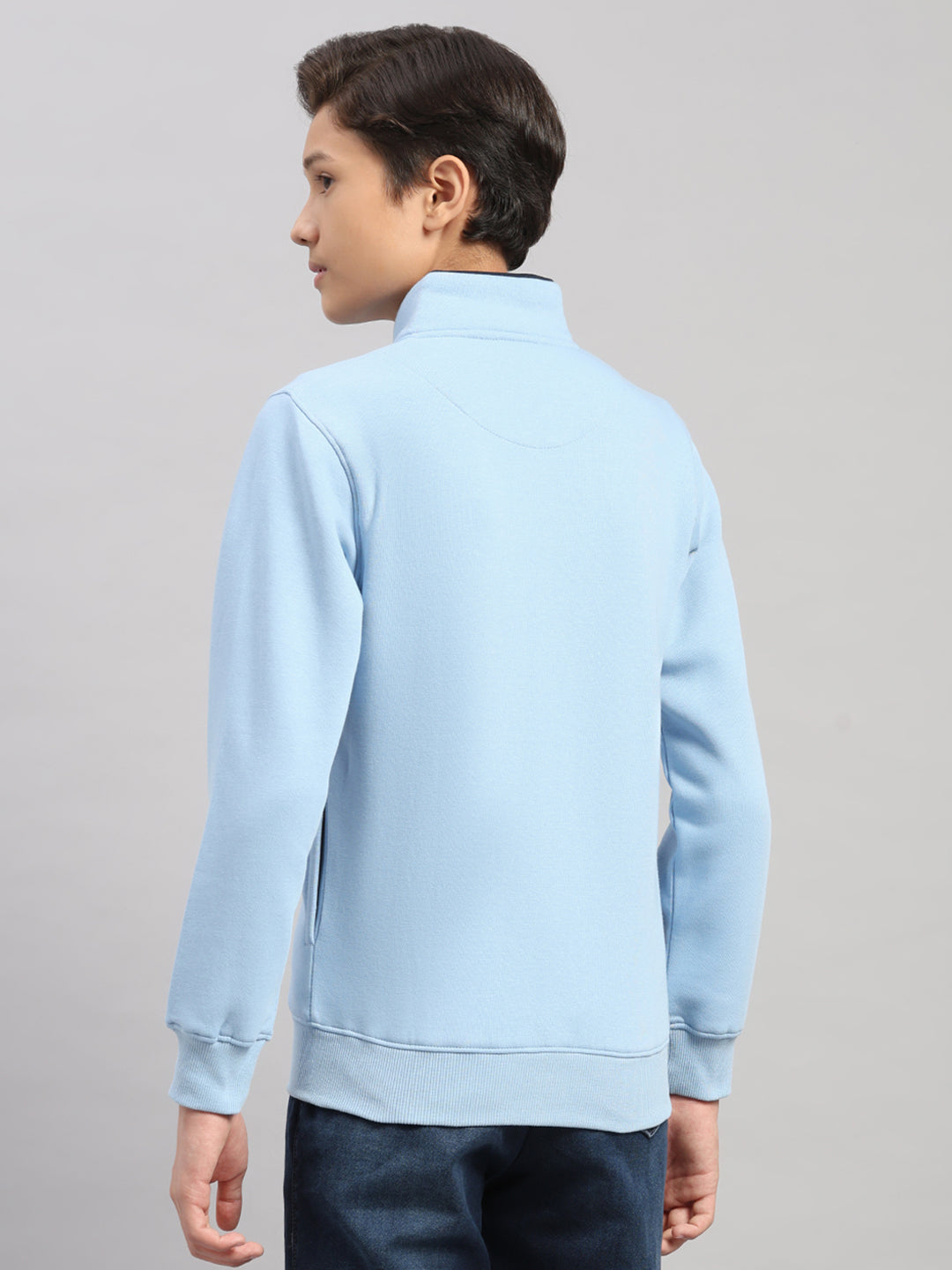 Boys Sky Blue Printed Turtle Neck Full Sleeve Sweatshirt