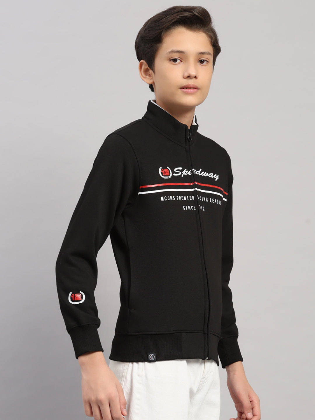 Boys Black Printed Turtle Neck Full Sleeve Sweatshirt