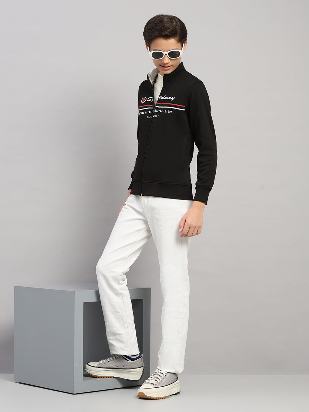 Boys Black Printed Turtle Neck Full Sleeve Sweatshirt