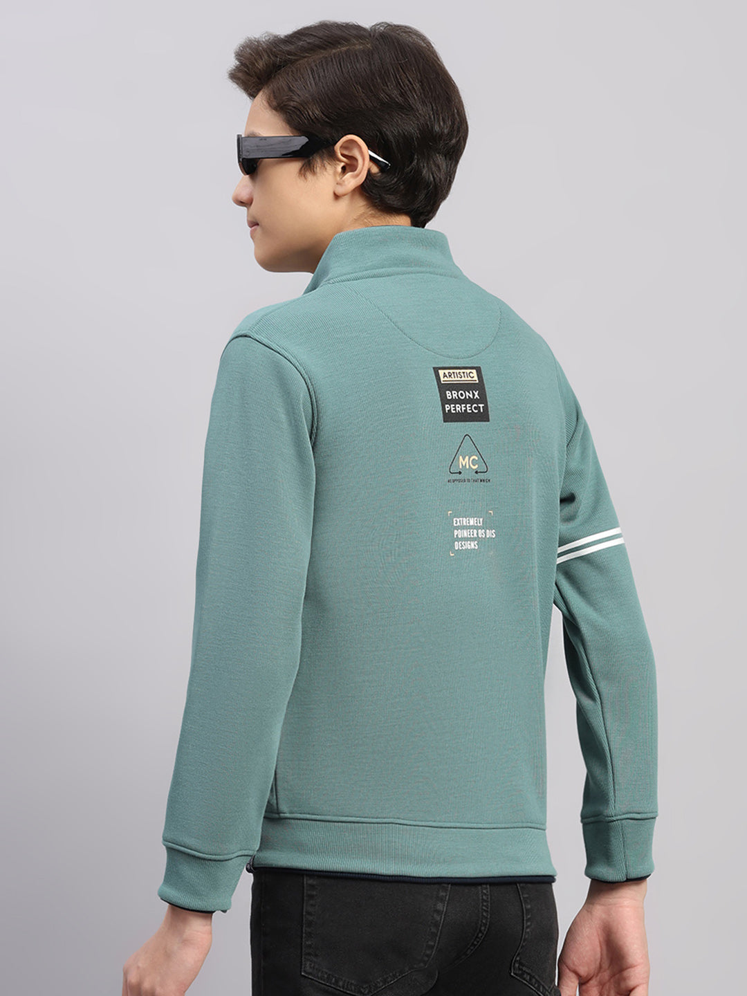 Boys Green Printed Round Neck Full Sleeve Sweatshirt