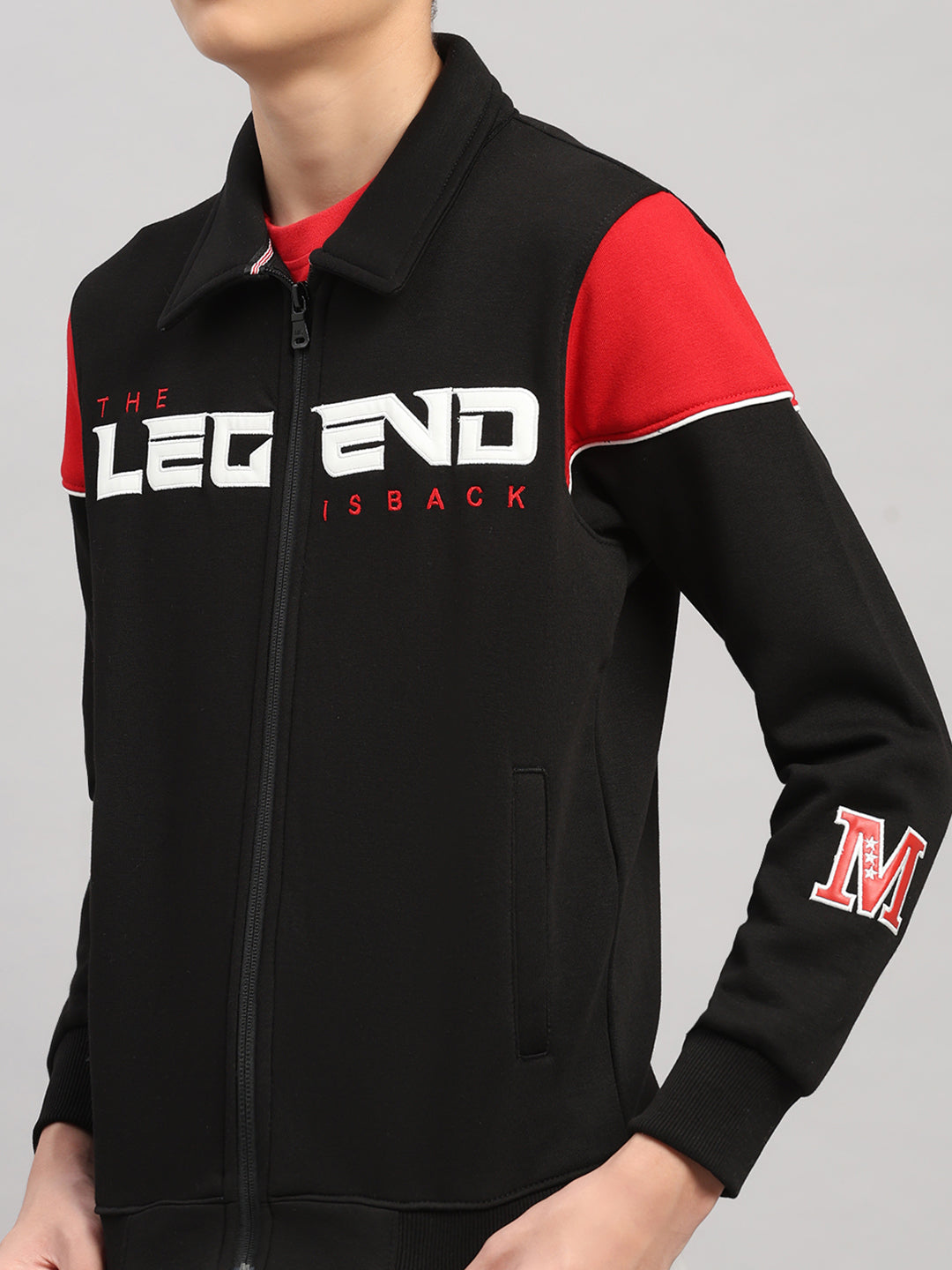 Boys Black Embroidered Collar Full Sleeve Shacket