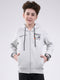 Boys Grey Printed Hooded Full Sleeve Sweatshirt