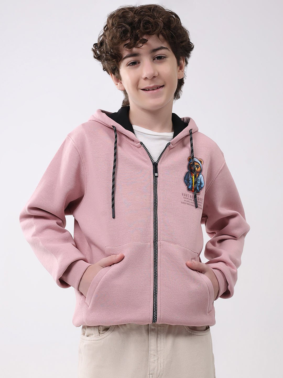 Boys Coral Printed Hooded Full Sleeve Sweatshirt